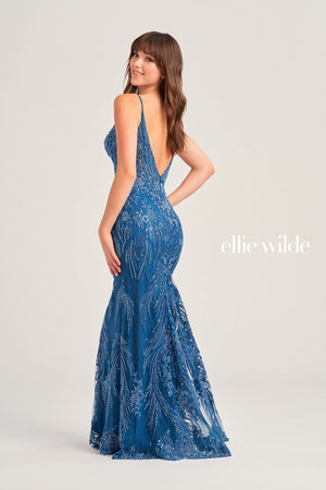 Ellie Wilde EW35095 prom dress images.  Ellie Wilde EW35095 is available in these colors: Peacock, Red, Black.