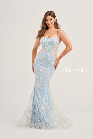 Ellie Wilde EW35097 prom dress images.  Ellie Wilde EW35097 is available in these colors: Light Blue, Black.