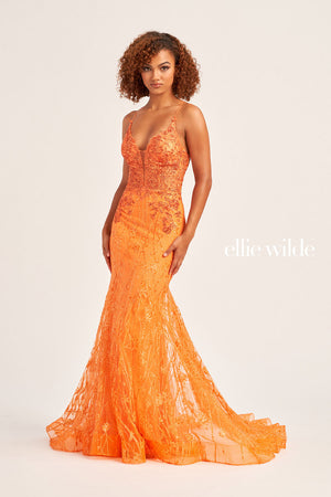 Ellie Wilde EW35104 prom dress images.  Ellie Wilde EW35104 is available in these colors: Sea Glass, Royal Blue, Orange, Lilac, Emerald.