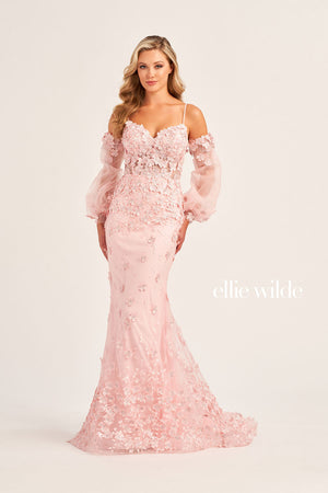 Ellie Wilde EW35107 prom dress images.  Ellie Wilde EW35107 is available in these colors: Light Blue, Lavender, Blush.