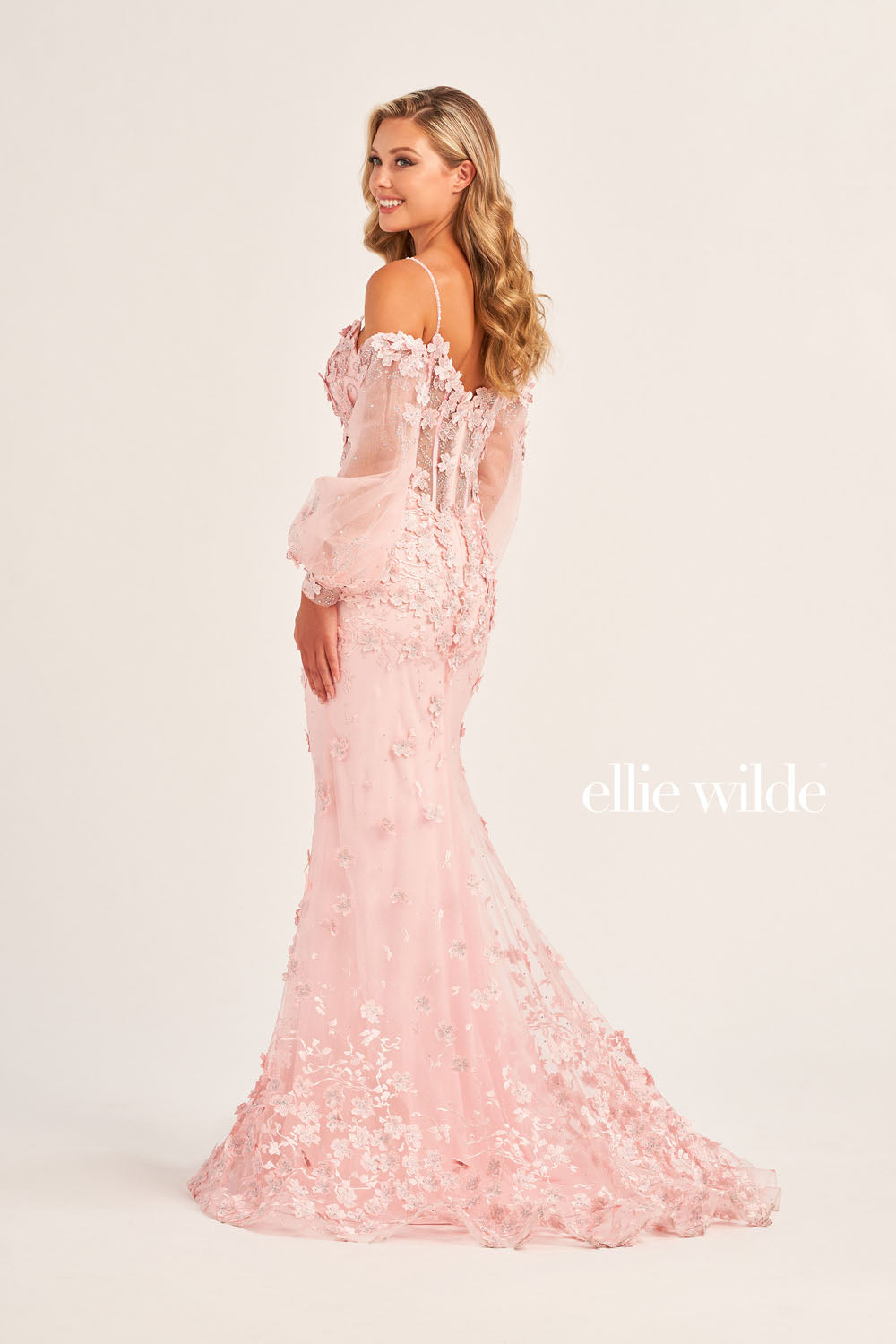 Ellie Wilde EW35107 prom dress images.  Ellie Wilde EW35107 is available in these colors: Light Blue, Lavender, Blush.