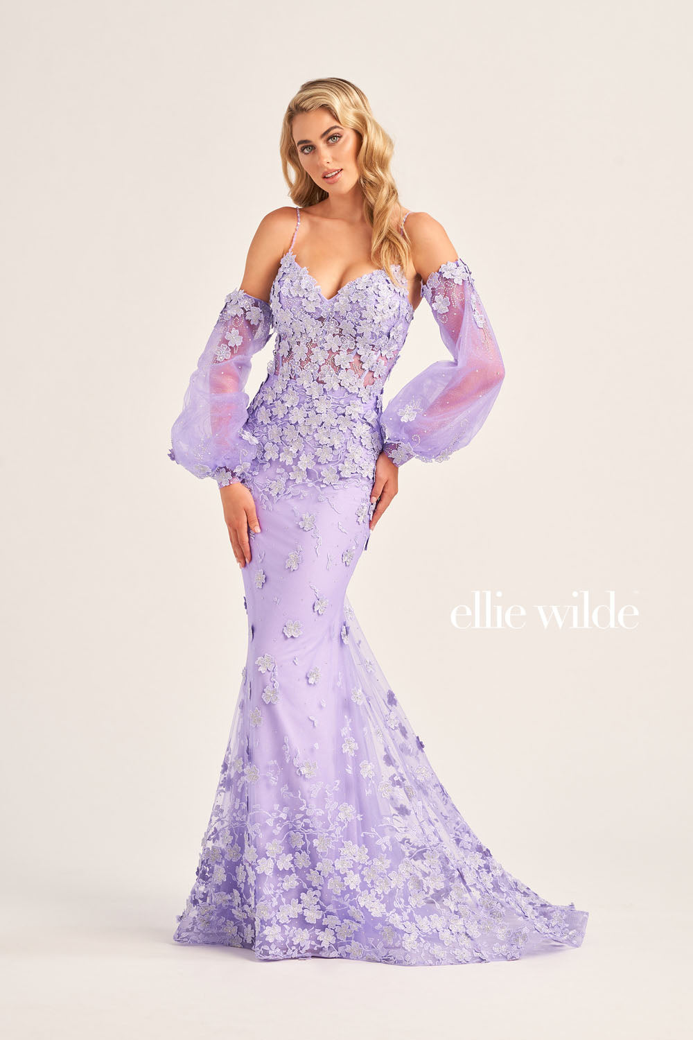 Ellie Wilde EW35107 prom dress images.  Ellie Wilde EW35107 is available in these colors: Light Blue, Lavender, Blush.