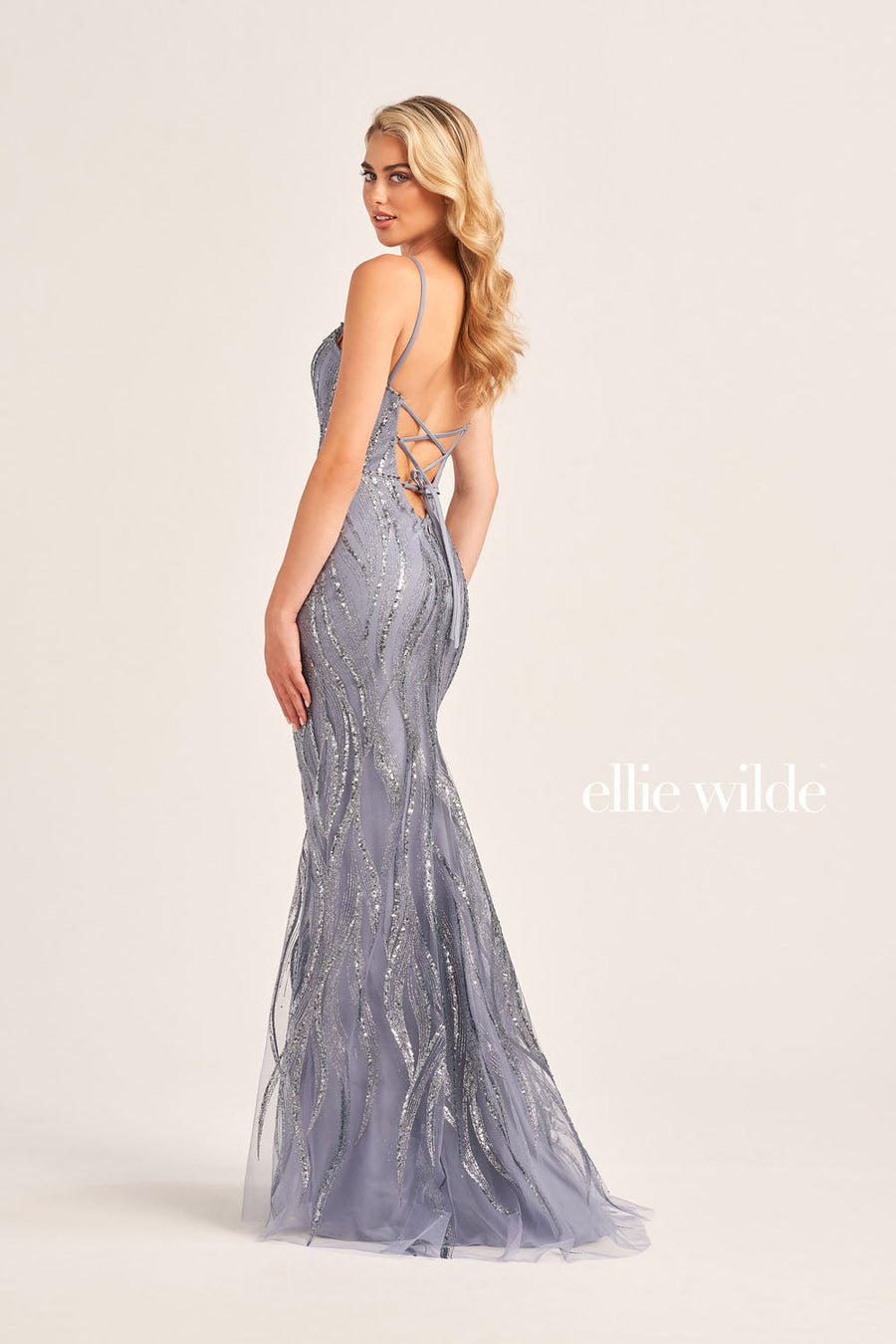 Ellie Wilde EW35112 prom dress images.  Ellie Wilde EW35112 is available in these colors: Slate, Emerald, Light Blue.