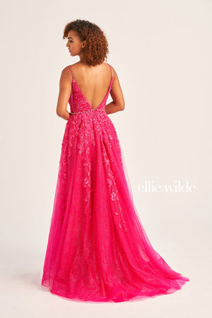 Ellie Wilde EW35113 prom dress images.  Ellie Wilde EW35113 is available in these colors: Emerald, Magenta, Ivory Petal.