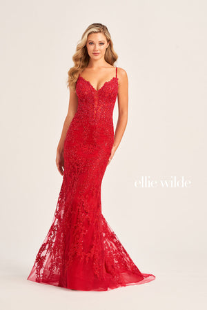 Ellie Wilde EW35115 prom dress images.  Ellie Wilde EW35115 is available in these colors: Lilac, Navy Blue, Ruby, Slate Gold.