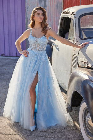 Ellie Wilde EW35118 prom dress images.  Ellie Wilde EW35118 is available in these colors: Ice Blue, Lilac.
