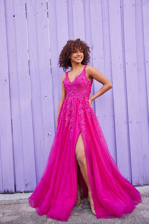 Ellie Wilde EW35121 prom dress images.  Ellie Wilde EW35121 is available in these colors: Fuchsia, Red.
