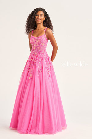 Ellie Wilde EW35123 prom dress images.  Ellie Wilde EW35123 is available in these colors: Emerald, Hot Pink, Light Blue .