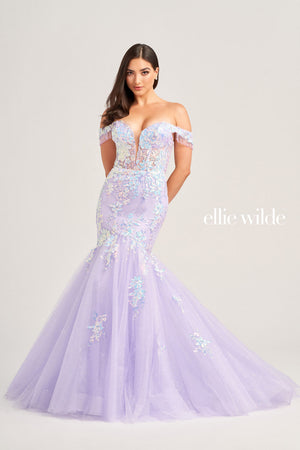 Ellie Wilde EW35219 prom dress images.  Ellie Wilde EW35219 is available in these colors: Lilac, Dark Purple, Ocean Blue.