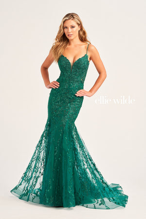 Ellie Wilde EW35221 prom dress images.  Ellie Wilde EW35221 is available in these colors: Light Blue, Strawberry, Magenta, Emerald, Sage.