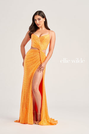 Ellie Wilde EW35234 prom dress images.  Ellie Wilde EW35234 is available in these colors: Orange, Violet, Navy Blue.