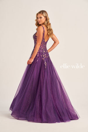 Ellie Wilde EW35242 prom dress images.  Ellie Wilde EW35242 is available in these colors: Dark Purple.