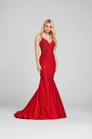 Ellie Wilde EW120012 prom dress images.  Ellie Wilde EW120012 is available in these colors: Ruby, Royal Blue, English Rose, Black, Jade, Lilac.
