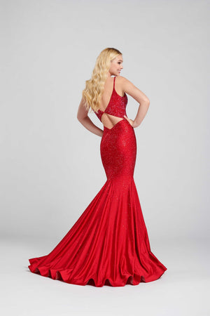Ellie Wilde EW120012 prom dress images.  Ellie Wilde EW120012 is available in these colors: Ruby, Royal Blue, English Rose, Black, Jade, Lilac.