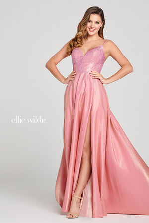 Ellie Wilde EW121001 prom dress images.  Ellie Wilde EW121001 is available in these colors: Silver, Black, Ruby, Pink Lemonade, Sapphire.