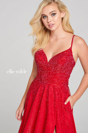 Ellie Wilde EW121001 prom dress images.  Ellie Wilde EW121001 is available in these colors: Silver, Black, Ruby, Pink Lemonade, Sapphire.