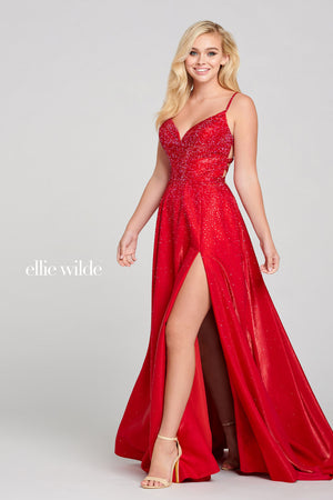 Ellie Wilde EW121001 prom dress images.  Ellie Wilde EW121001 is available in these colors: Silver, Black, Ruby, Pink Lemonade, Sapphire.