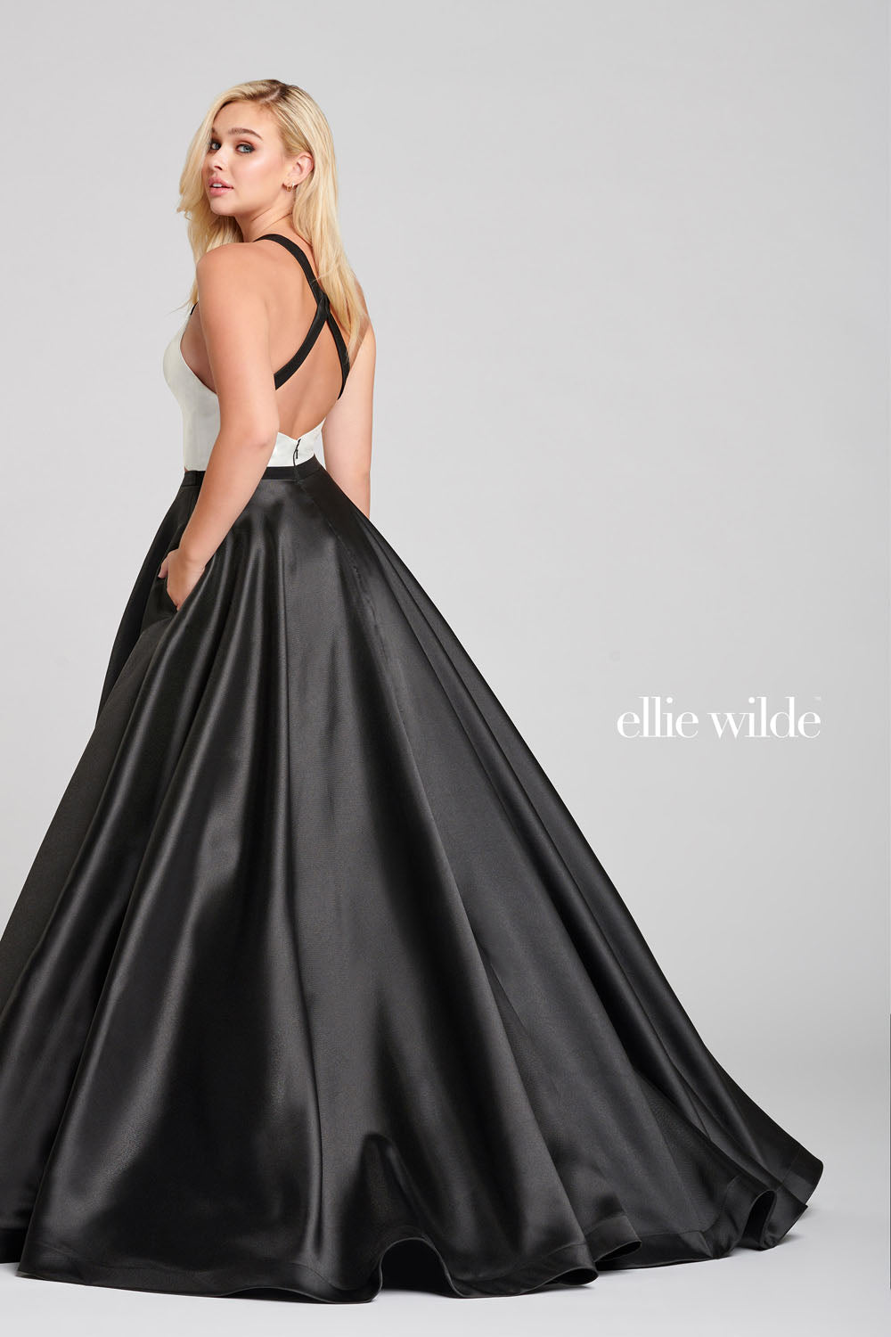 Ellie Wilde EW121039 prom dress images.  Ellie Wilde EW121039 is available in these colors: Black White.