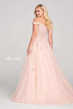 Ellie Wilde EW121063 prom dress images.  Ellie Wilde EW121063 is available in these colors: Blush Champagne.