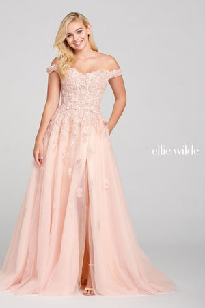 Ellie Wilde EW121063 prom dress images.  Ellie Wilde EW121063 is available in these colors: Blush Champagne.