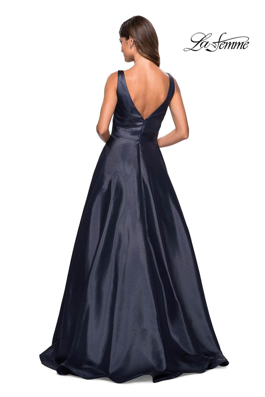 Gigi by La Femme 27202 prom dress images.  Gigi by La Femme 27202 is available in these colors: Burgundy, Navy, Platinum.