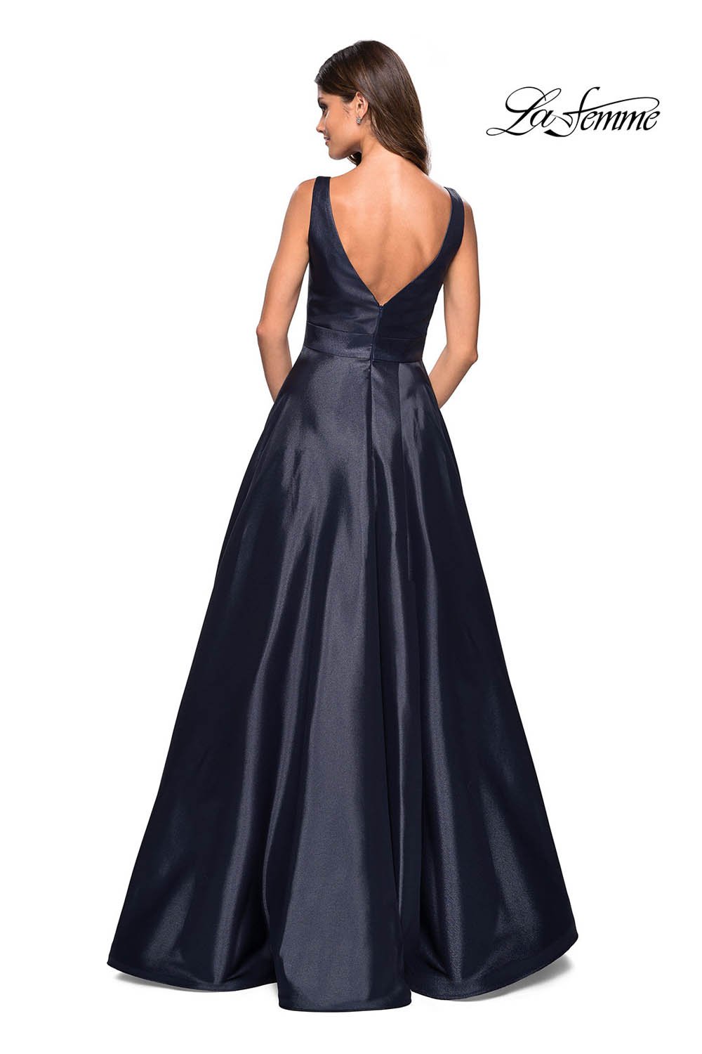 Gigi by La Femme 27202 prom dress images.  Gigi by La Femme 27202 is available in these colors: Burgundy, Navy, Platinum.