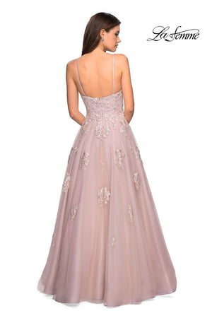 Gigi by La Femme 27320 prom dress images.  Gigi by La Femme 27320 is available in these colors: Blush, Cloud Blue, Ivory Nude.