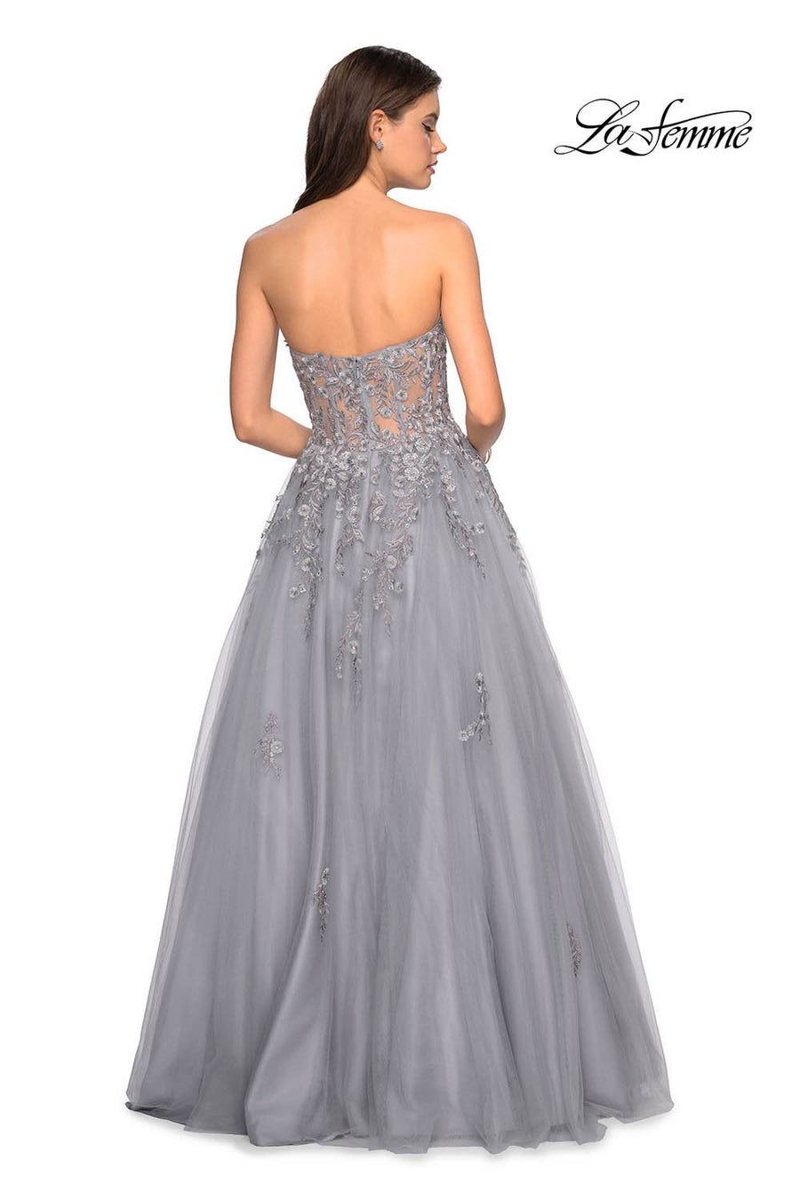 Gigi by La Femme 27592 prom dress images.  Gigi by La Femme 27592 is available in these colors: Champagne, Silver.