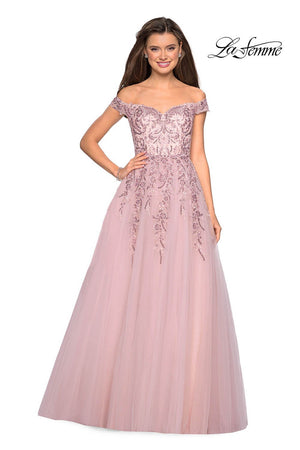 Gigi by La Femme 27595 prom dress images.  Gigi by La Femme 27595 is available in these colors: Blush, Cloud Blue.