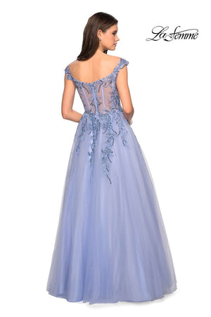 Gigi by La Femme 27595 prom dress images.  Gigi by La Femme 27595 is available in these colors: Blush, Cloud Blue.