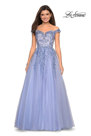 Gigi by La Femme 27595 prom dress images.  Gigi by La Femme 27595 is available in these colors: Blush, Cloud Blue.