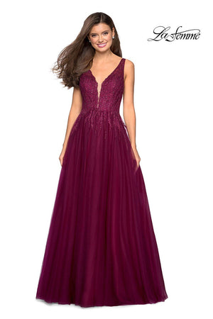 Gigi by La Femme 27688 prom dress images.  Gigi by La Femme 27688 is available in these colors: Garnet, Indigo, Lavender, Lemon, Silver.