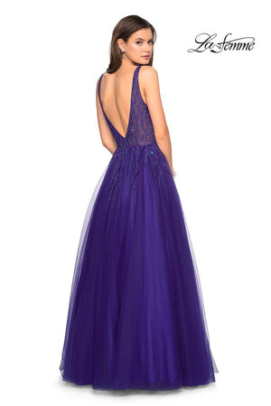 Gigi by La Femme 27688 prom dress images.  Gigi by La Femme 27688 is available in these colors: Garnet, Indigo, Lavender, Lemon, Silver.