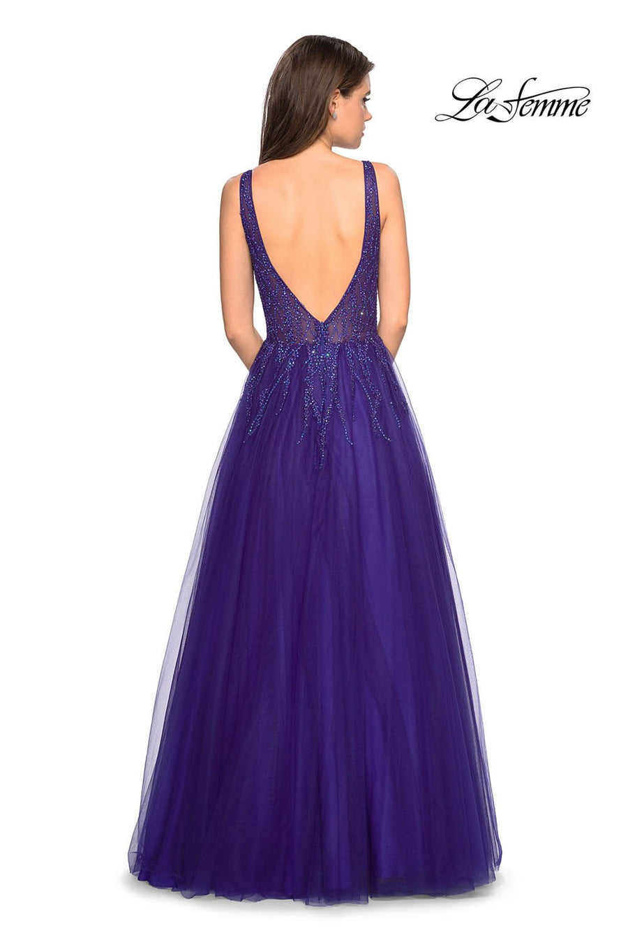 Gigi by La Femme 27688 prom dress images.  Gigi by La Femme 27688 is available in these colors: Garnet, Indigo, Lavender, Lemon, Silver.