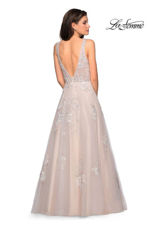 Gigi by La Femme 27727 prom dress images.  Gigi by La Femme 27727 is available in these colors: Ivory Nude, Periwinkle.