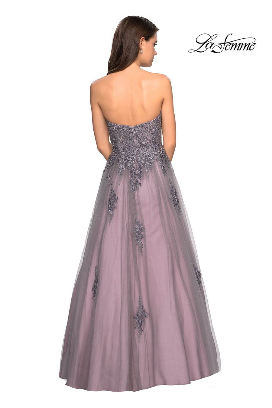 Gigi by La Femme 27767 prom dress images.  Gigi by La Femme 27767 is available in these colors: Grey Pink.