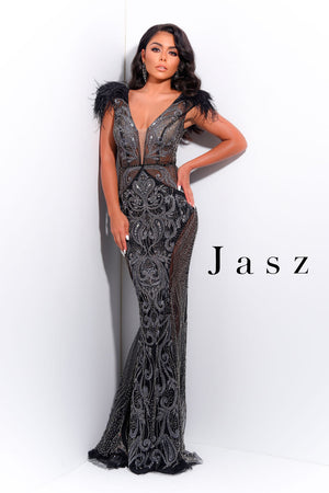 Jasz Couture 7226 prom dress images.  Jasz Couture 7226 is available in these colors: Black Gunmetal,  Lilac,  Sky Blue.