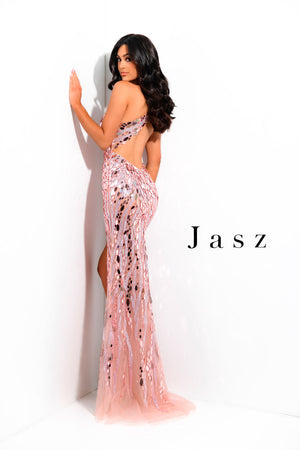 Jasz Couture 7302 prom dress images.  Jasz Couture 7302 is available in these colors: Ice Blue,  Pink.