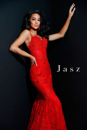 Jasz Couture 7306 prom dress images.  Jasz Couture 7306 is available in these colors: Black,  Olive,  Red,  Royal,  White.