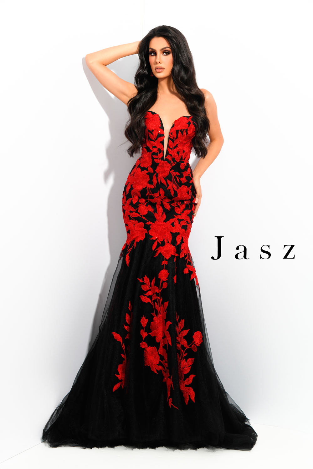 Jasz Couture 7328 prom dress images.  Jasz Couture 7328 is available in these colors: Black Red,  Lilac White,  Red,  White,  Wine.