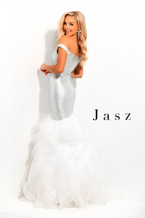 Jasz Couture 7334 prom dress images.  Jasz Couture 7334 is available in these colors: Black Multi,  Red,  White Silver.