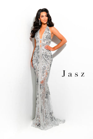 Jasz Couture 7348 prom dress images.  Jasz Couture 7348 is available in these colors: Gold,  Royal,  Silver.
