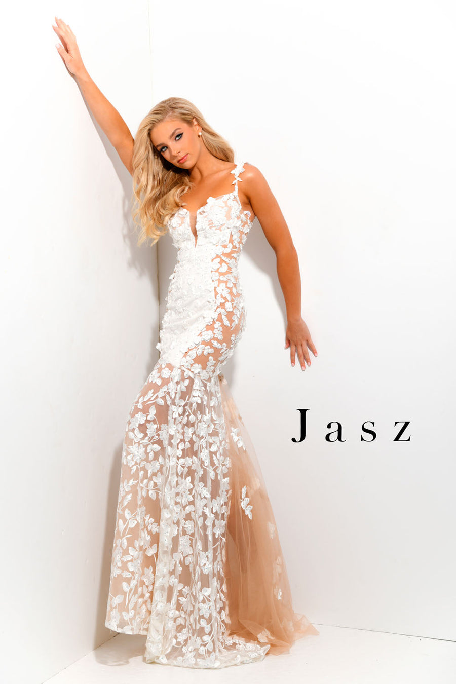 Jasz Couture 7351 prom dress images.  Jasz Couture 7351 is available in these colors: White Nude.