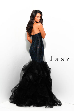 Jasz Couture 7352 prom dress images.  Jasz Couture 7352 is available in these colors: Black Multi,  Red,  White Silver.