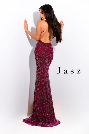 Jasz Couture 7368 prom dress images.  Jasz Couture 7368 is available in these colors: Black,  Navy,  Raspberry,  Silver,  Sky Blue,  Watermelon.