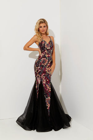 Jasz Couture 7515 prom dress images.  Jasz Couture 7515 is available in these colors: Black Multi, Emerald,Purple.