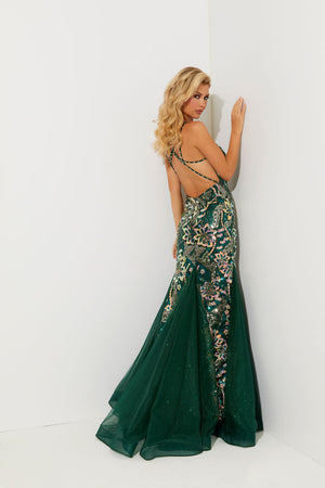 Jasz Couture 7515 prom dress images.  Jasz Couture 7515 is available in these colors: Black Multi, Emerald,Purple.