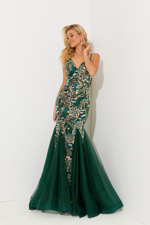 Jasz Couture 7515 prom dress images.  Jasz Couture 7515 is available in these colors: Black Multi, Emerald,Purple.