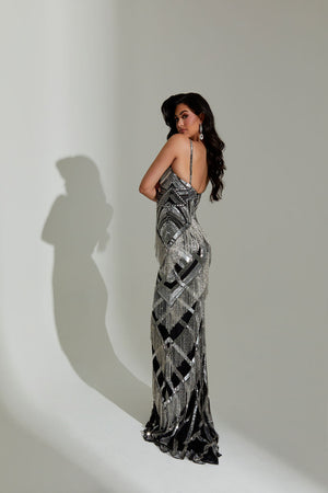 Jasz Couture 7567 prom dress images.  Jasz Couture 7567 is available in these colors: Black Silver.