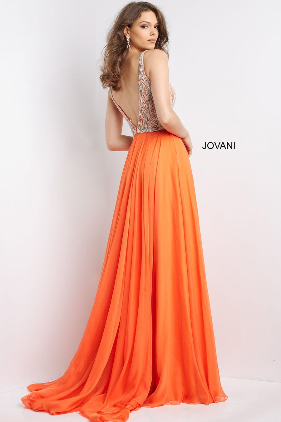 Jovani 07136 prom dress images.  Jovani style 07136 is available in these colors: Orange, Hot Pink, Light Blue, Off White, Royal.